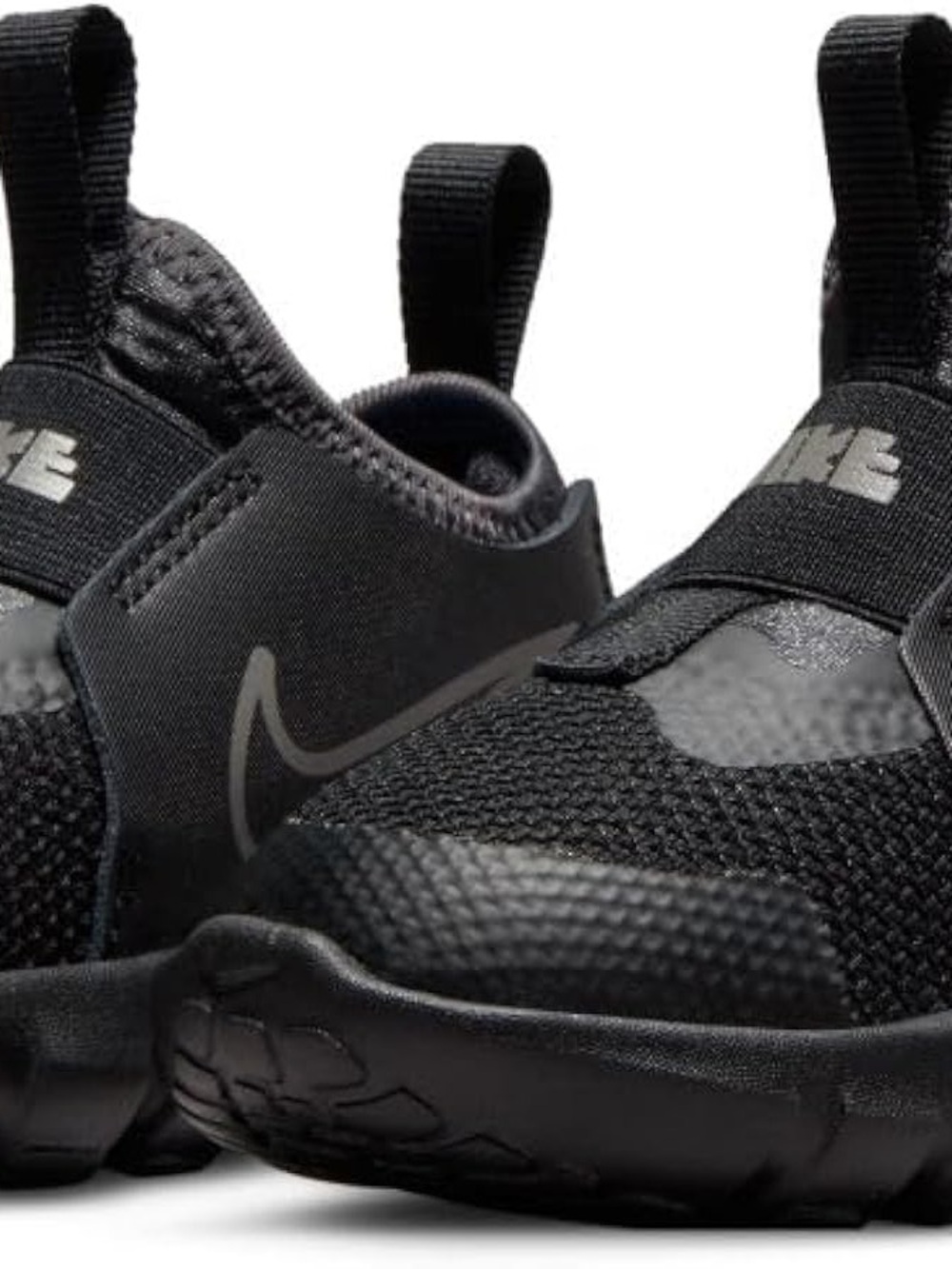 Nike Youth Black Slip-On Sneaker with White Swoosh and Blue Insole